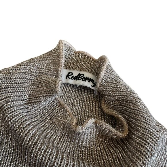 Red Berry Sleeveless Mock Neck tank Top Stretch Metallic Textured Size Small - Picture 10 of 10